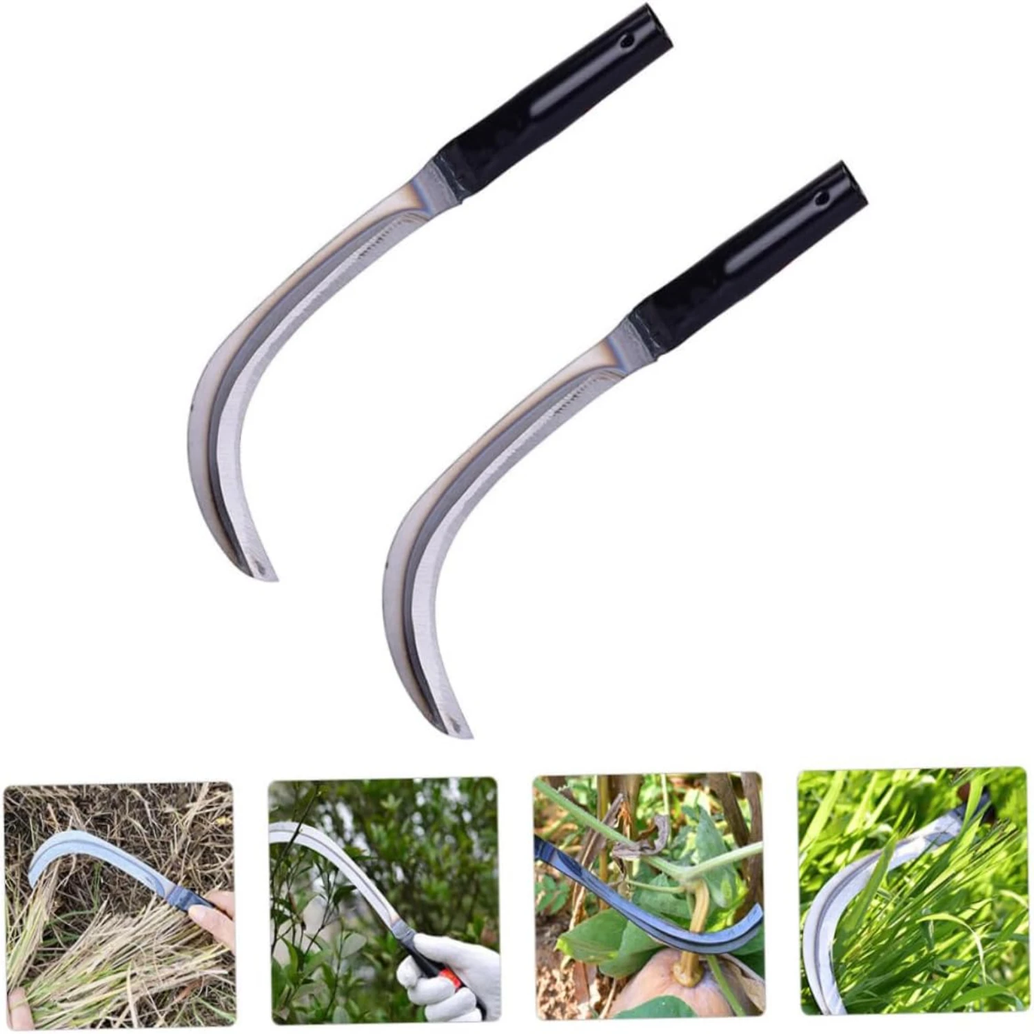 Mowing 2pcs Fierce Steel Willow Leaf Sickle Farming Sickle Harvest Garden Weeding Fork Gardening Hand Tool Sickle Garden Tool Ha 4