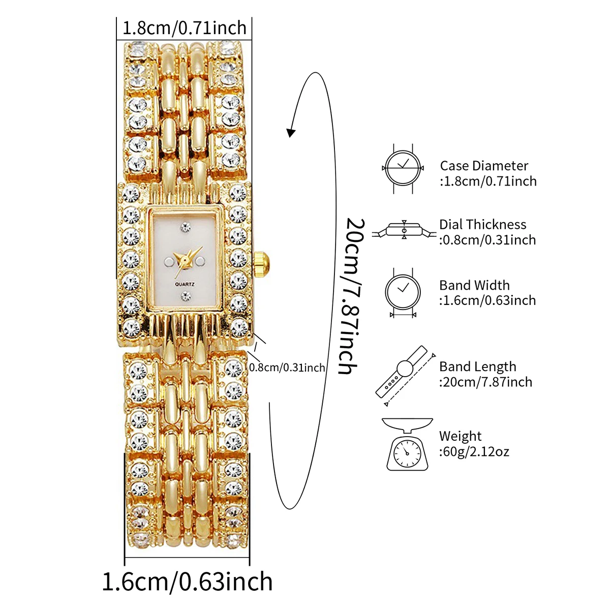 Women's  Luxury Dazzling Quartz Watch Casual Business Style Simple Dial Handwatch Gift Set (Box Not Included)