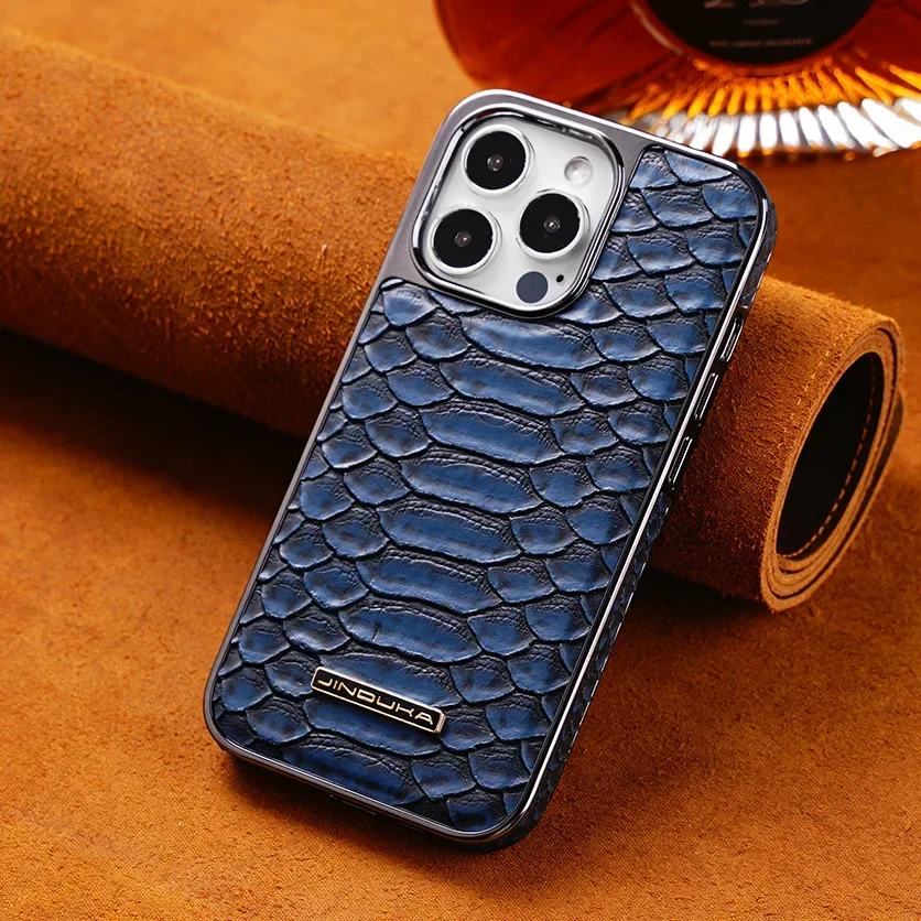 Luxury Python Texture Leather Electroplating Phone Case with Built-in Flannel
