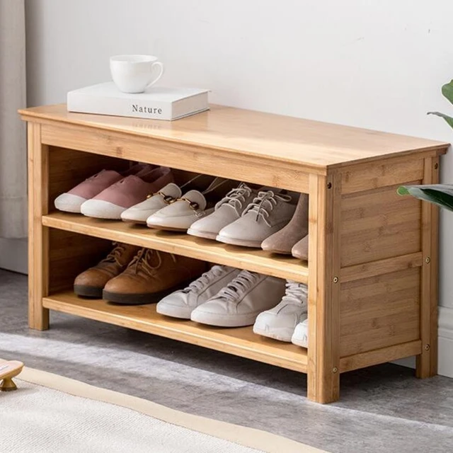Hallway Furniture Natural Bamboo Shoe Storage Rack Bench with 2-Tier  Cushion Seat Living Room Shoe Organizer Entryway Storage - AliExpress