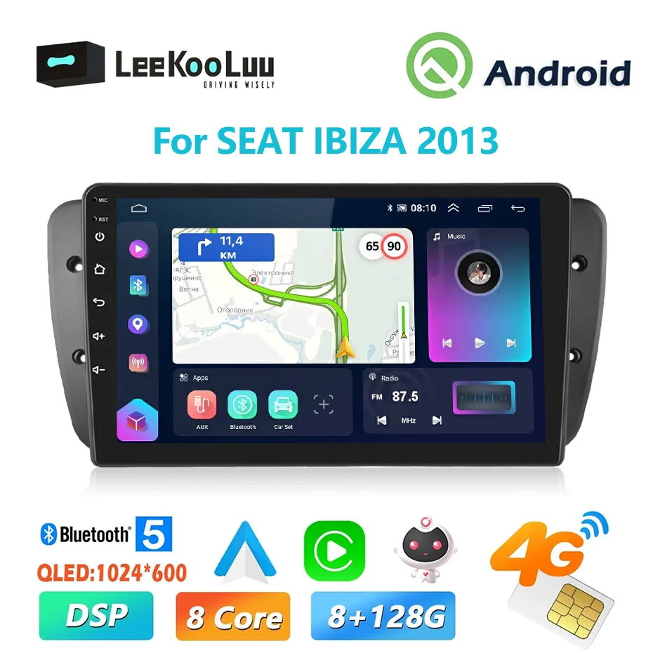 

Автомагнитола LeeKooLuu, 2 Din, Android, GPS-навигация, 4G, Wi-Fi, Carplay, Android, Автомагнитола для SEAT IBIZA 2013, автомобильный стерео Мультимедийный Плеер