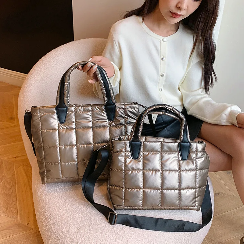 New Winter Large Capacity Female Designer Quilted Pleated Handbag Tote Women's Bag Shopper Soft Shoulder Bag For Women Big Purse