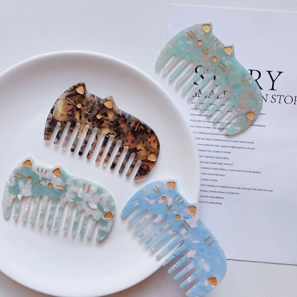 

Cute Cat Hair Combs Portable Wide Teeth Colorful Hairdressing Comb Acetate Anti Static Washing Comb Women