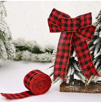 2 Meters Christmas Plaid Ribbon Red and Black Plaid Ribbon Tree Birthday Party Decoration The Decor is Simple and Atmospheric