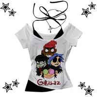 Gorillaz t-shirt femme confortable hip hop années 2000 université t-shirt à la mode années 2000 anime psychédélique esthétique 4