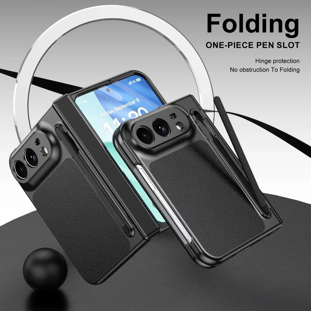 Leather Phone Case with Hinge Protection & Built-in Screen Protector