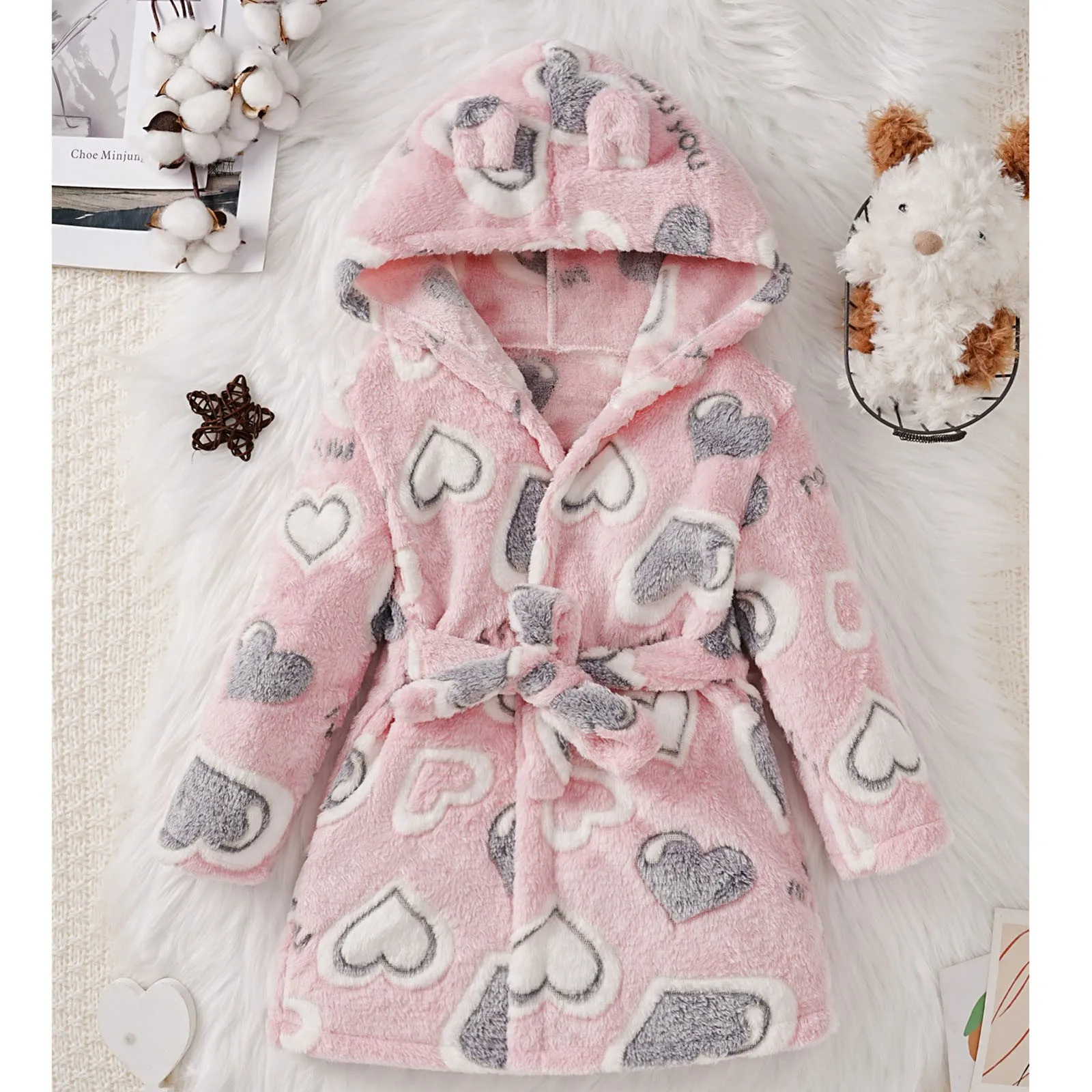 Kids Pajamas Set Flannel Pajamas Child Bathrobe Kids Robe Kids Baby Hooded Pijama Boys Girls Autumn Winter Warm Flannel Fleece Towel Bath Robe Bathrobe Soft Pajamas Sleepwear 1-7 years