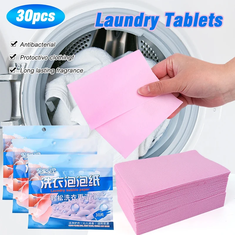 Laundry Paper 30pcs Portable Laundry Bubble Wrap Crystal Laundry Paper Cleaning Sheet Powerful Stain Remover Lasting Fragrance Sheet