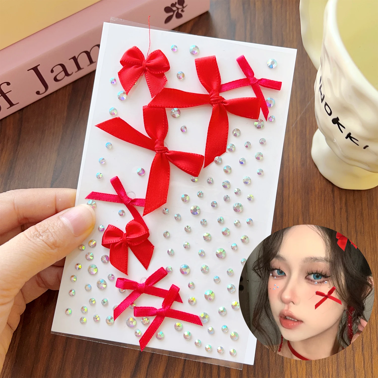 Rhinestone Face Sticker Temporary Tattoo Pink Bow DIY