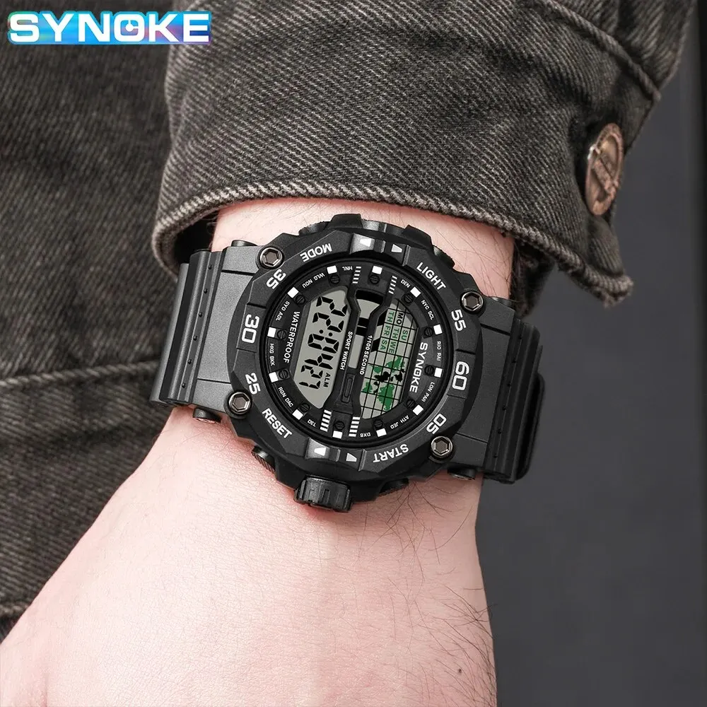 SYNOKE New Men Mountaineering Digital Watch Waterproof Shock Resist Large Screen Outdoor Running Student Fashion Watch Handsome 4