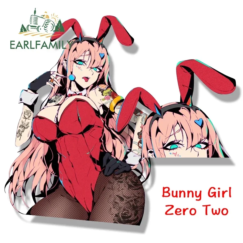 Фото EARLFAMILY Bunny Girl Zero Two Fanart Peeker Автомобильная наклейка NSFW Sexy Waifu аниме эскиз наклейка JDM мультфильм Авто граффити наклейки №1