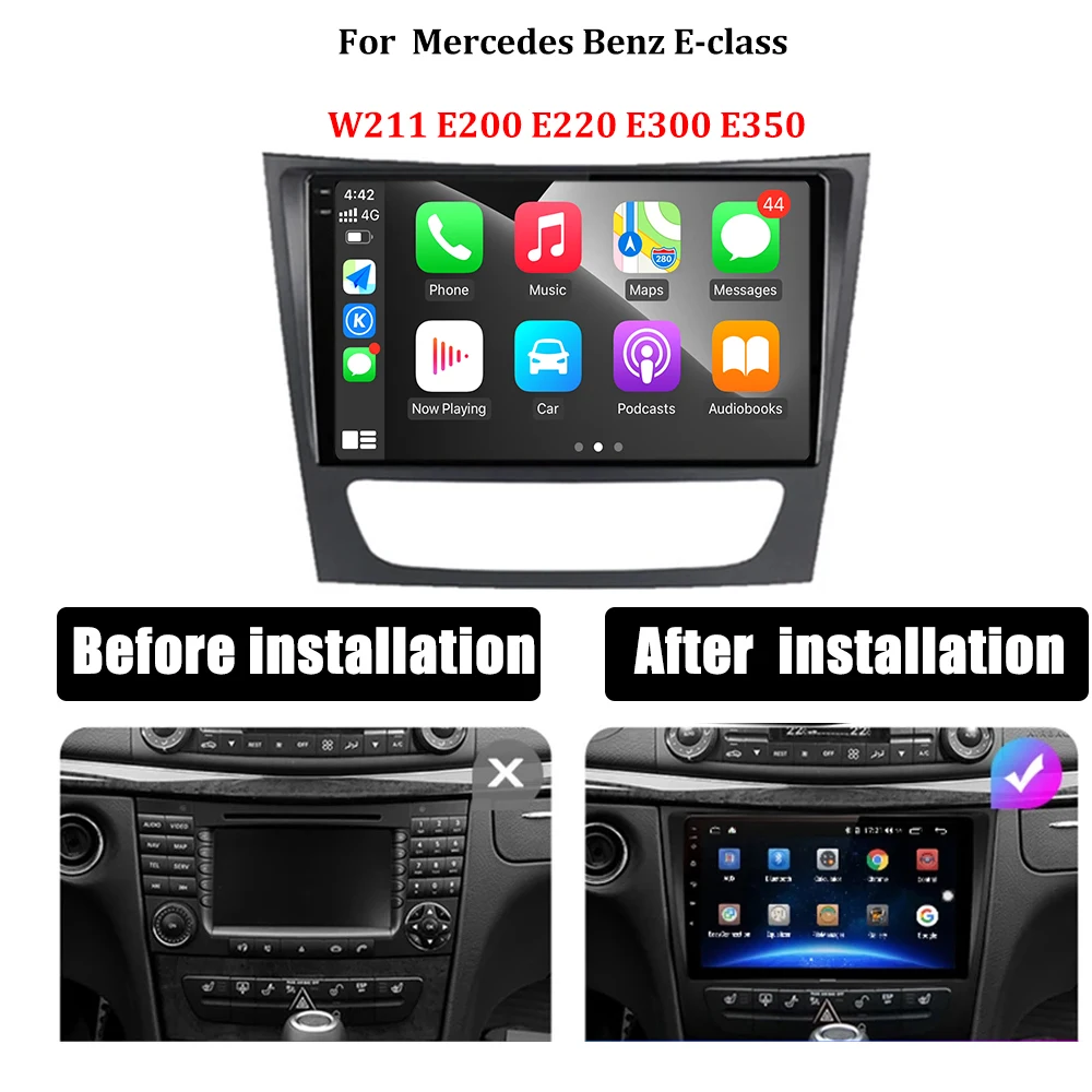 for Mercedes Benz E-class W211 E200 E220 E300 E350 E240 GPS Navigation Wireless Carplay  Car Radio Multimedia Player Android 13