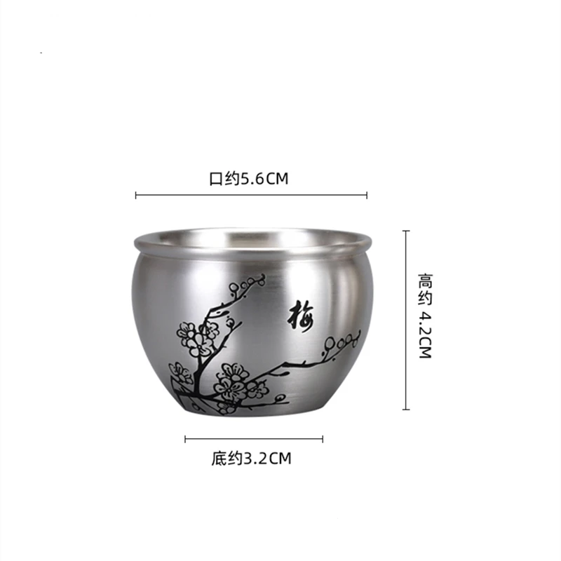 Double-layer sample tea cup set tea silver cup master cup plum orchid bamboo chrysanthemum 999 sterling silver kung fu tea cup