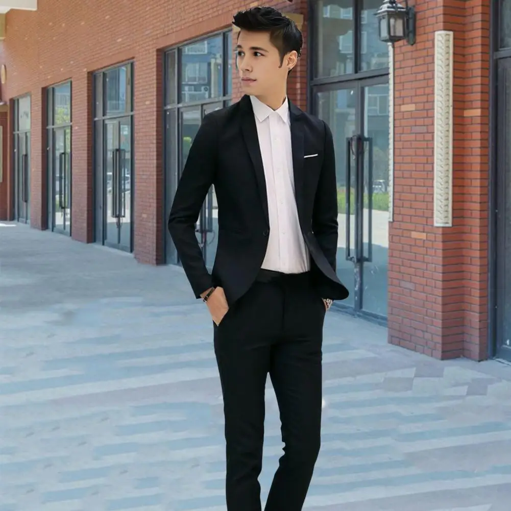 2Pcs Set Men pants set Slim Fit Business Suit Set Lapel Single Button jacket Coat suit Pants Business Outfit