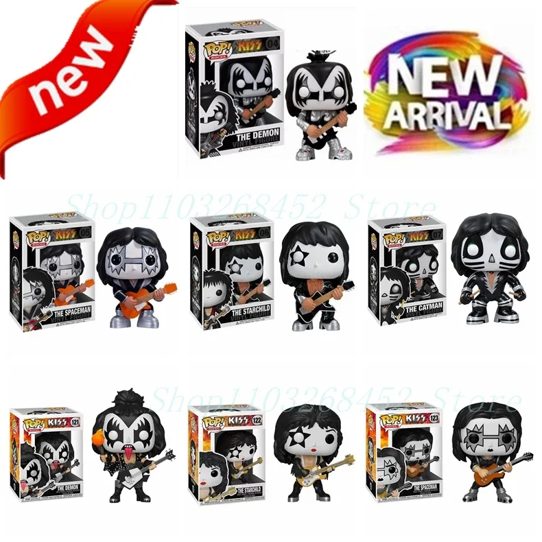 ¡NUEVO! FUNKO POP Rocks KISS #04 The Demon #121 #05 Spaceman #123 #06 Starchild #122 Catman #07 Figura de acción Colección de juguetes