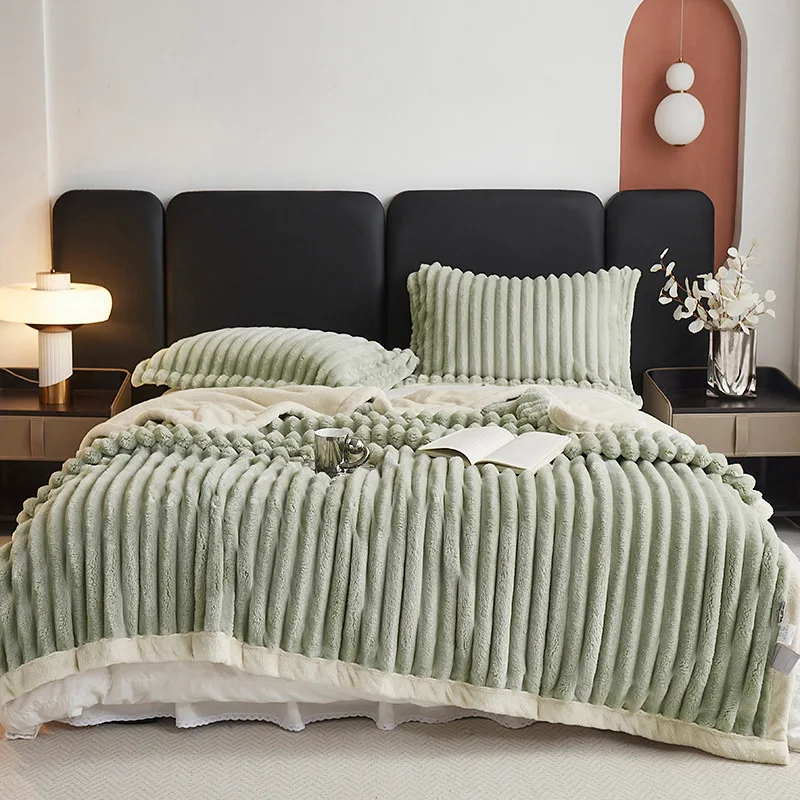 

Thicken Rabbit Plush Blanket Winter Warm Blankets for Adults Kids Sofa Bed Cover Wool Fleece Quilts Throw Bedspread for Bed Home