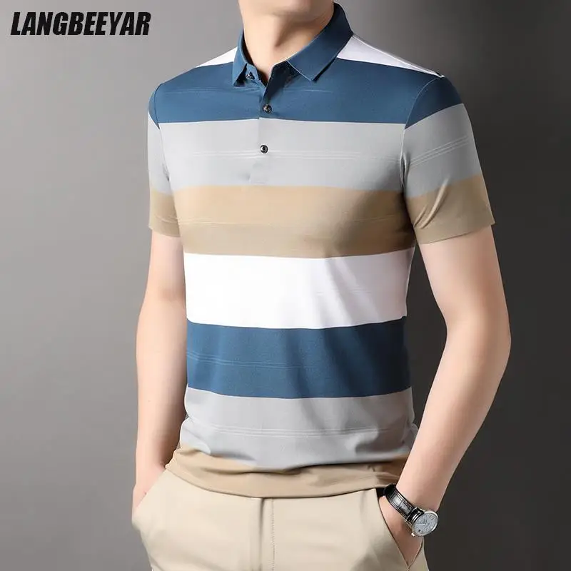 

Top Grade Yarn-dyed Non-marking Process Casual Summer Polo Shirts For Striped Men Short Sleeve Slim Tops Fashions Mens Clothes