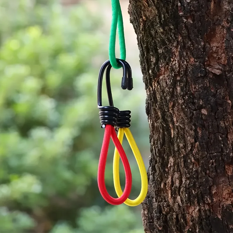 Tent Elastic Rope Buckle Outdoor Camping Bungee Rope Set with Hooks Suitable for Fixing Tar, Tent, Canopy, Boat