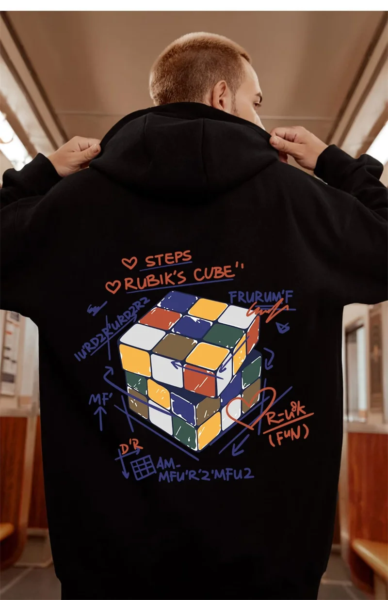 Anime Rubik's Cube Graphic Printed Men Hoodie Vintage