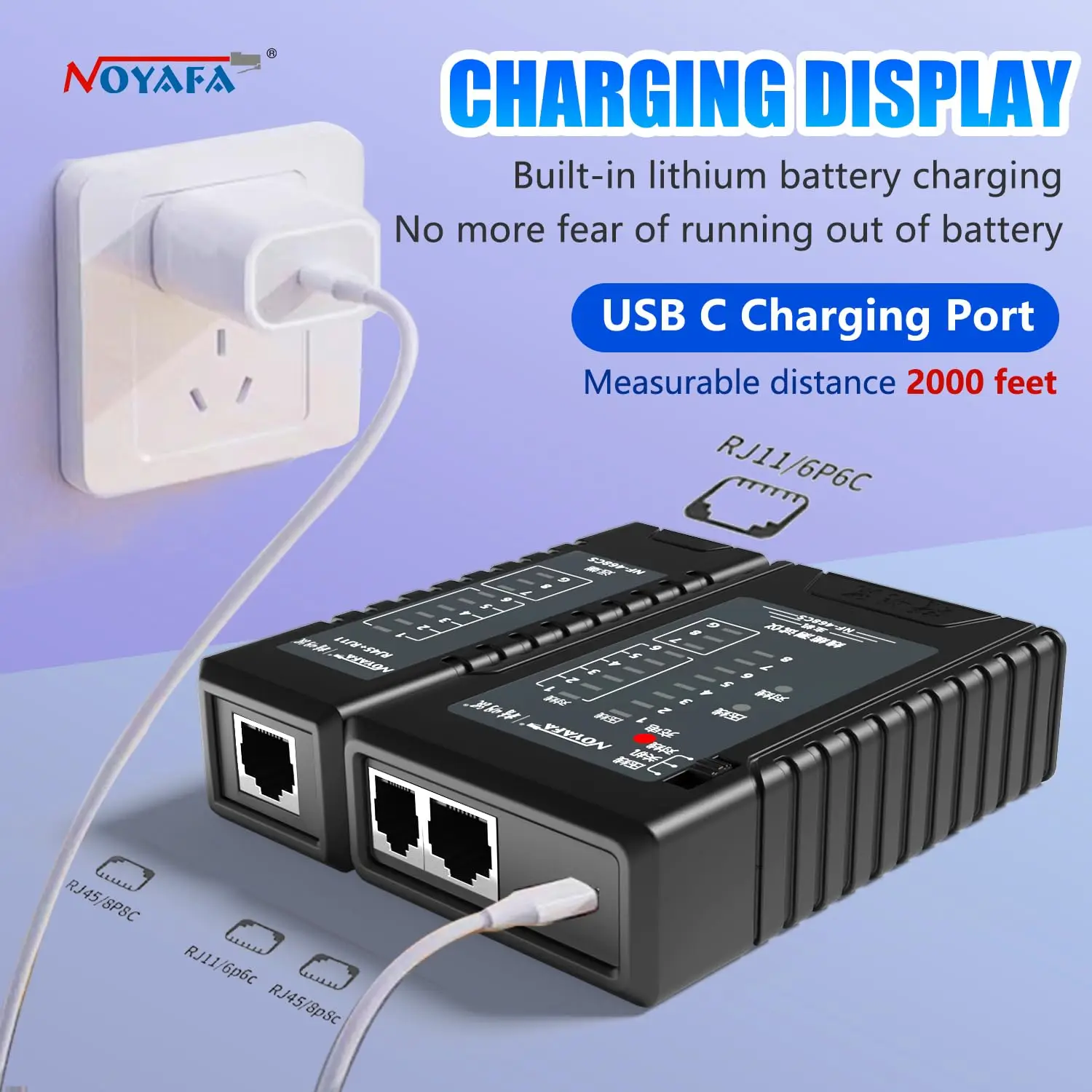 ZHOUCE NF-468CS Network Cable Tester Continuity Test RJ45 RJ11 RJ12 CAT5 CAT6 POE Multifunctional Automatic Checking Tool