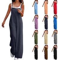 Women'S Casual Loose Jumpsuit Linen Breathable And Comfortable Simple Shoulder Strap Jumpsuit Summer Fashion Streetwear - Image 3