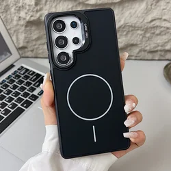 Silicone Shockproof Camera Lens Bracket Phone Case with Magnetic Stand Holder - Galaxy S24 Ultra (Black)