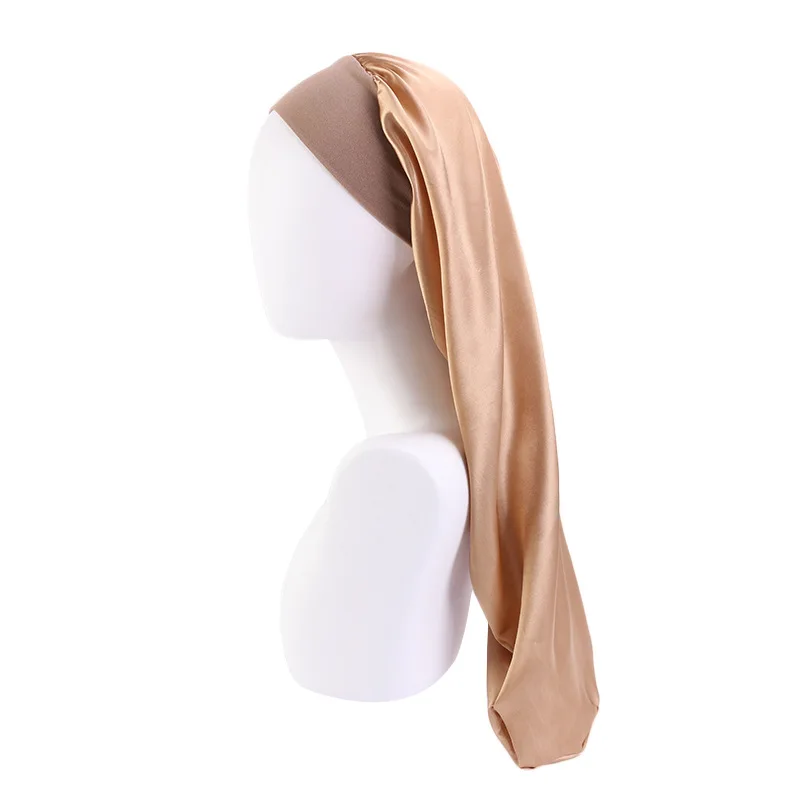Satin Sleep Cap Elastic Wide Edge Bonnet Long Hair Sleeping Hats Wrap Night Cap Hair Care for Women Men Unisex