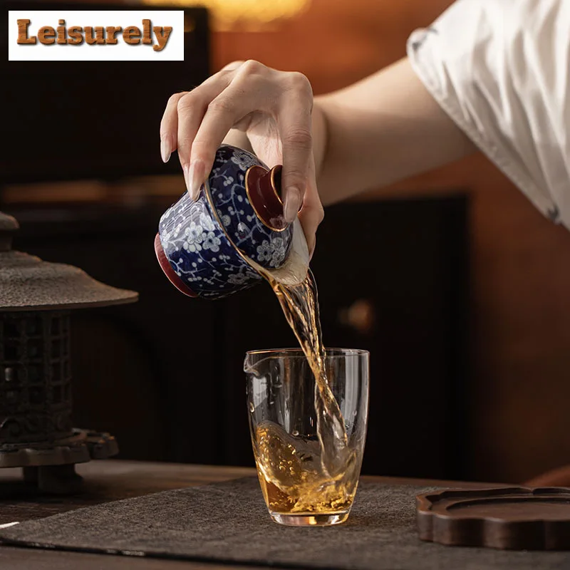 120ml Plum Blossom Hovering Gaiwan Ancient Tea Tureen Tea Bowl With Lid Kit Tea Maker Cover Bowl Cha Decoration With 65ml Teacup