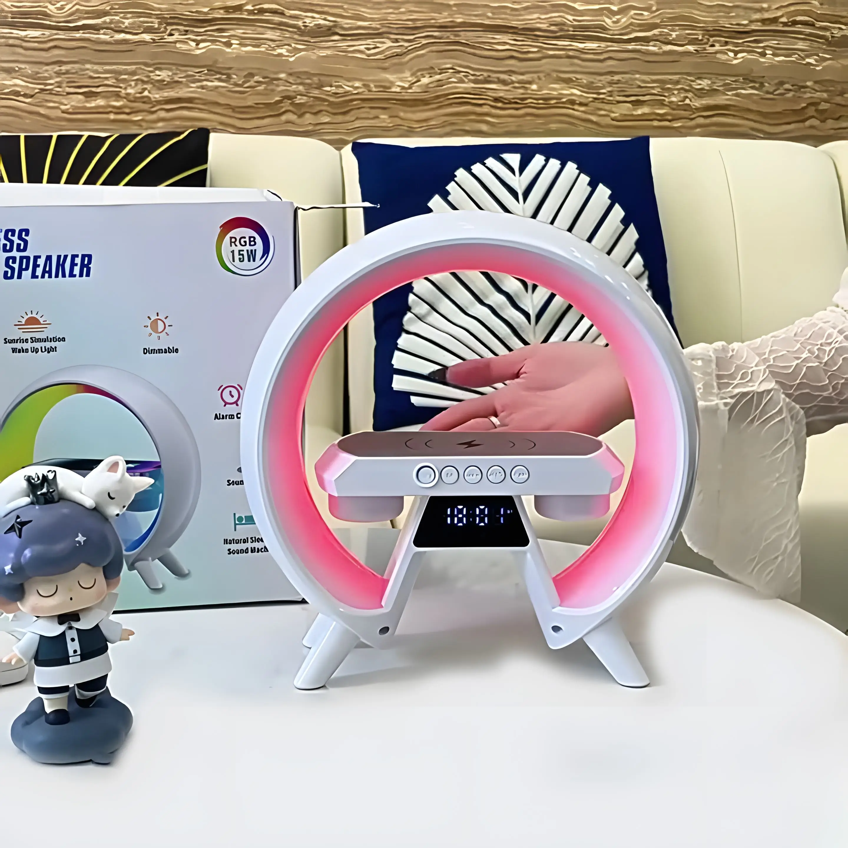 X63 Wireless Charger Colorful Atmosphere Light High-Quality Sound Long Battery Life Bluetooth Speaker Alarm Clock Time Display 6