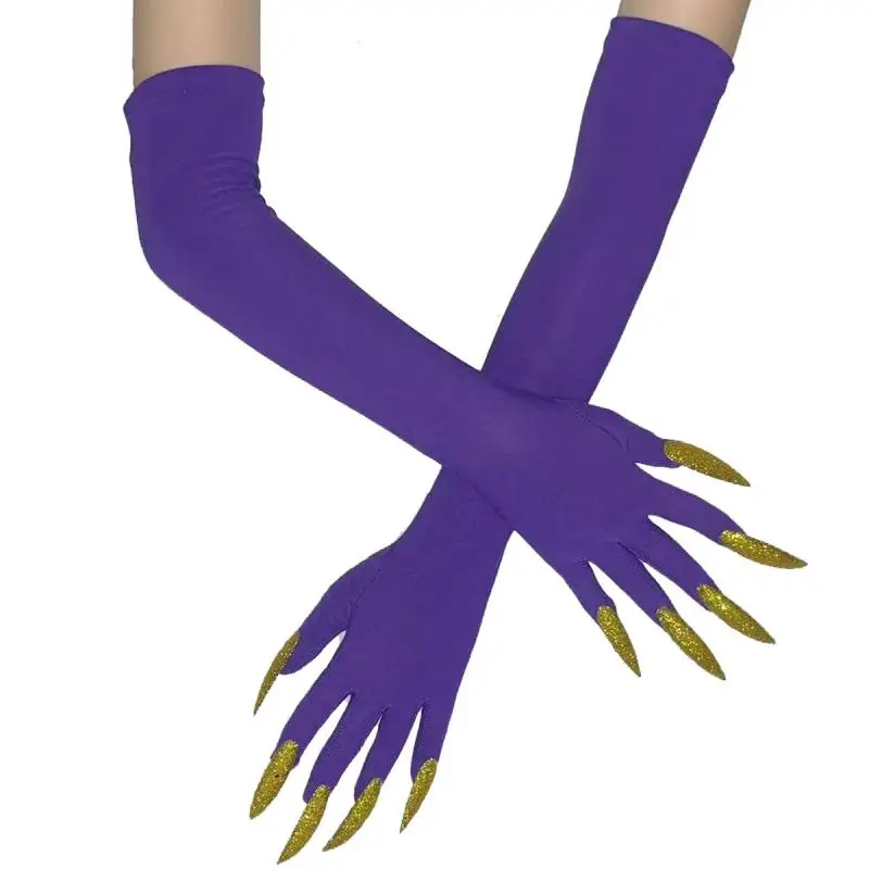 Cool Halloween gloves Purple Ghost Claws Dress up gloves Fashion gold Long nails Cosplay Halloween Funny Gloves C068