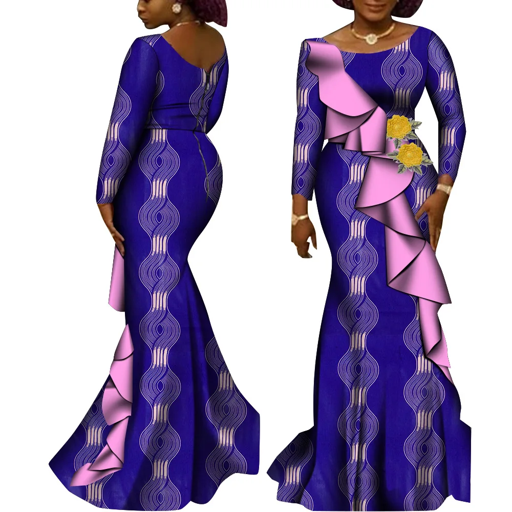 

Лидер продаж, Новые африканские платья для женщин, наряды Дашики с длинным рукавом и высокой талией, наряд с принтом Анкары, платье макси, женское свадебное вечернее платье