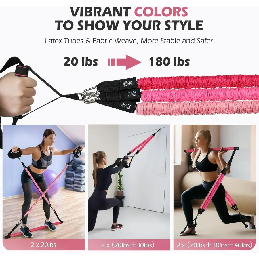 Upgraded Pilates Bar Kit with Resistance Bands Made from Natural Latex for Women Men HeavyDuty Stainless Steel Multifunctional