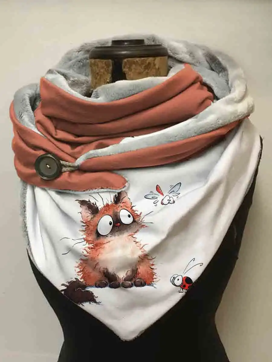 Winter Cute Cats Animal Print Plush Shawl Scarf for Women
