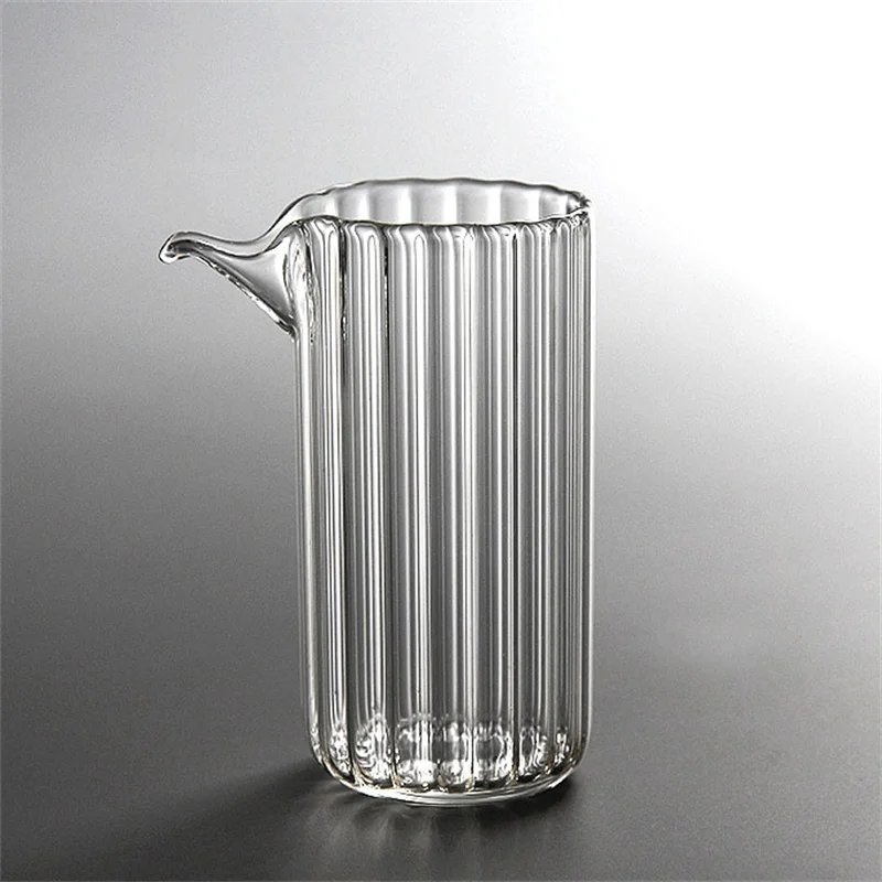 Description Picture 5 of itemJapanese 220ml Vertical Stripe Heat Resistant Glass Fair Cup Tea Pitcher Eagle Mouth Kung Fu Chahai Justice Cup Tea Set