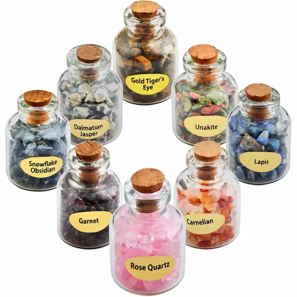 Sunyik 9 Mini Wish Bottles Macerie Chips Stone Healing Burattato Reiki Wicca Chakra Crystal Set Decorazione Di Gioielli Per La Casa