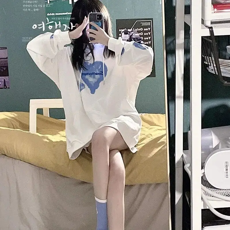Women's Vintage Printed Sweatshirt Oversized Hoodie Pullover Top Streetwear Clothes Fashion 2024