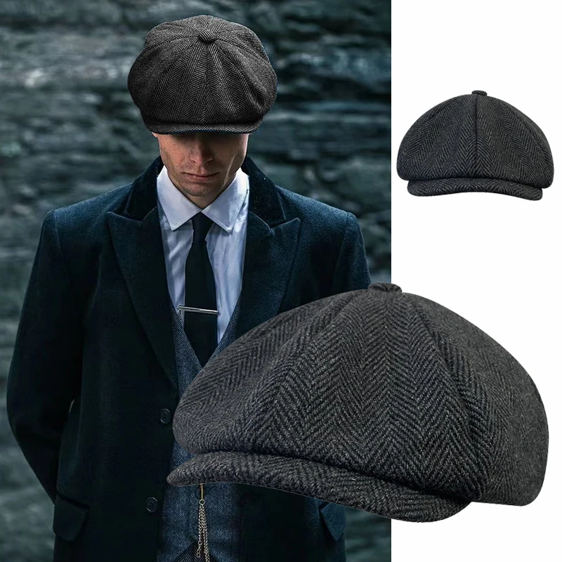 Фото Классический берет в стиле херингбон на весну и осень, шляпа Tommy Shelby в стиле ретро, британская кепка газетчика, Гэтсби, модель NZ295 №1
