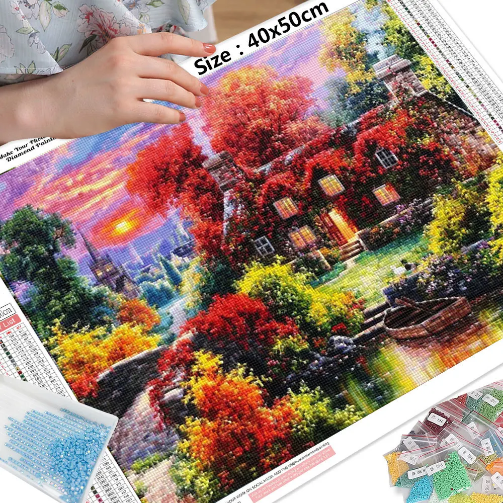 HUACAN Diamond Painting New Collection Sunset Landscape Full Square/Round Drill Mosaic Stream House Home Decor