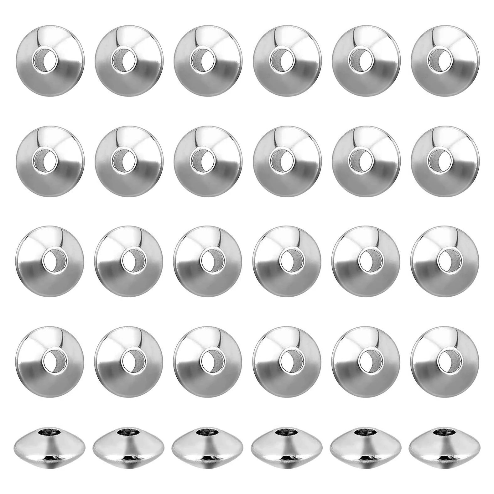 

20pcs Metal Spacer Beads 304 Stainless Steel Flat Round Metal Loose Beads Smooth Crafting Beads Supplies for Bracelets Necklace