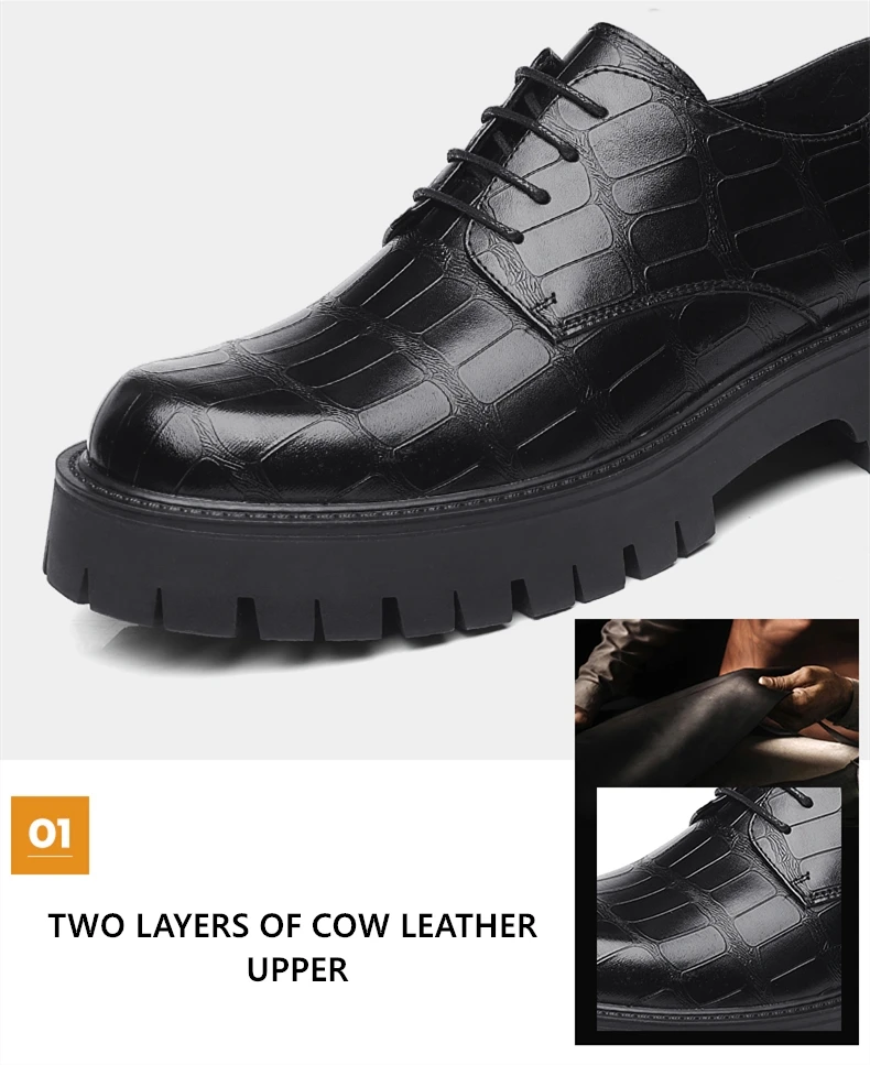 Große Größe Männer Höhe Erhöhen Leder Schuhe Dicke Sohle Business Casual Formale Oxfords Rutschfeste Bequeme Pendeln Kleid Schuhe – Detail 9
