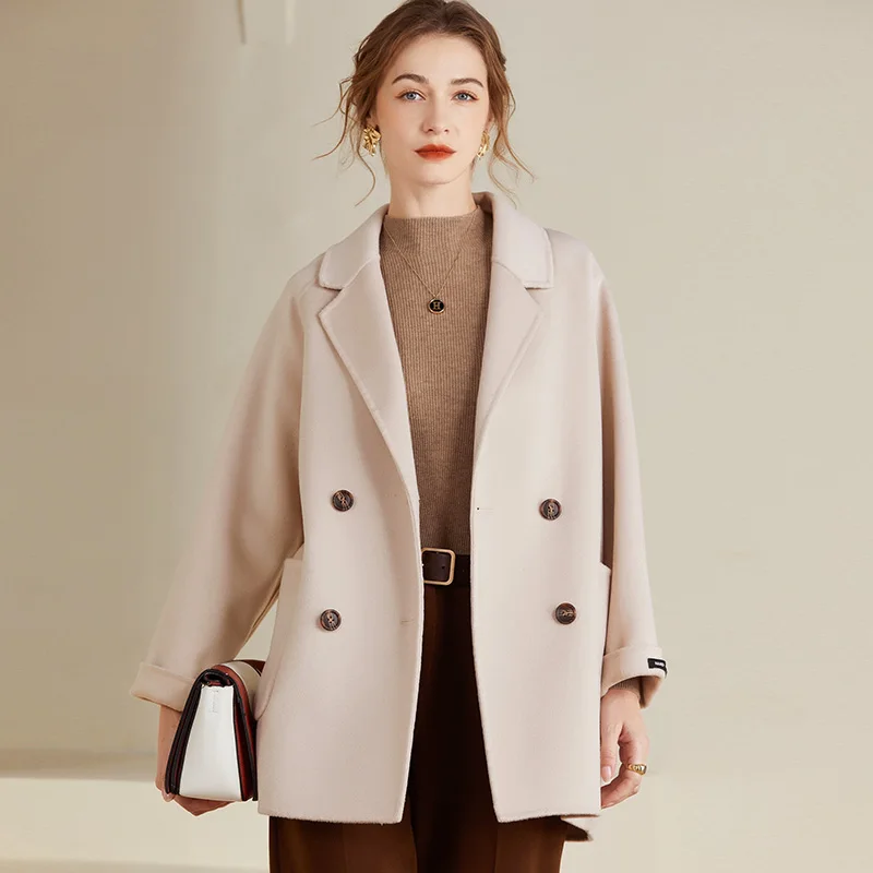 Pure Wool Reversible Coat Women's Medium Long Loose Wool Coat Large Size Suit Collar Slim Temperament Autumn Winter New Style