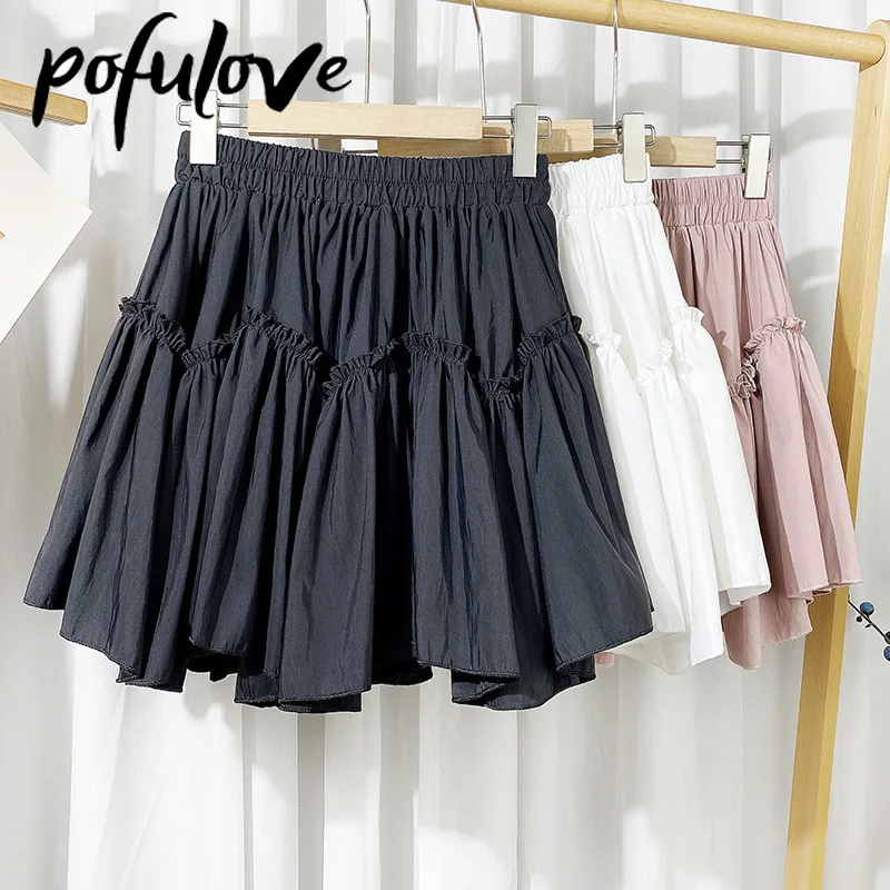 

Irregular Skirts for Women White Fluffy Short Skirt Korean Summer White A-line Ruffle Design Vintage Mini Cake Pleated Skirt