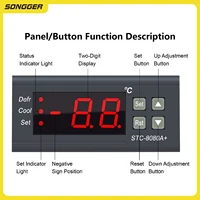Contrôleur de Température STC-8080A+ Numérique pour Chambre Froide Réfrigérateur avec Dégivrage Automatique Refroidissement Écran LED Thermostat Intelligent 2