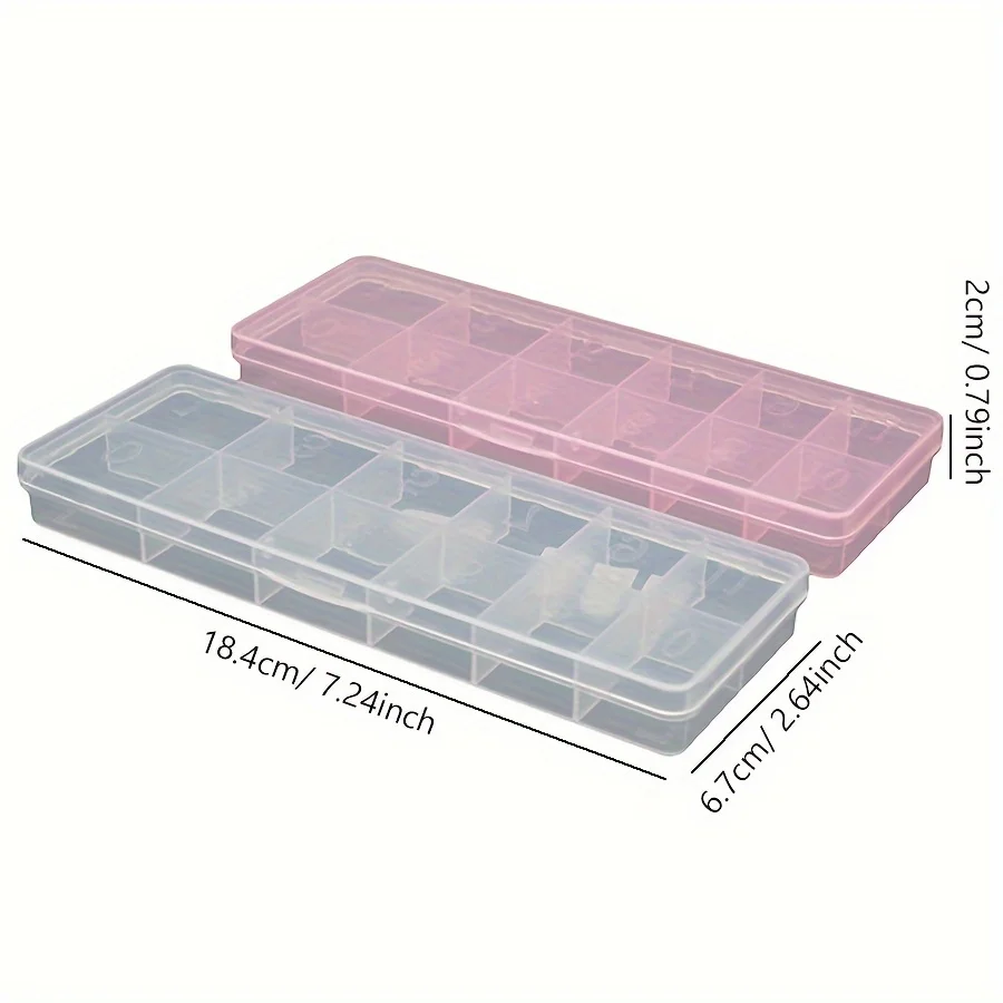 12-Grid Plastic Storage Box, Transparent Multi-Compartment Organizer for Nail Art Rhinestones Craft Supplies, Salon Home Use