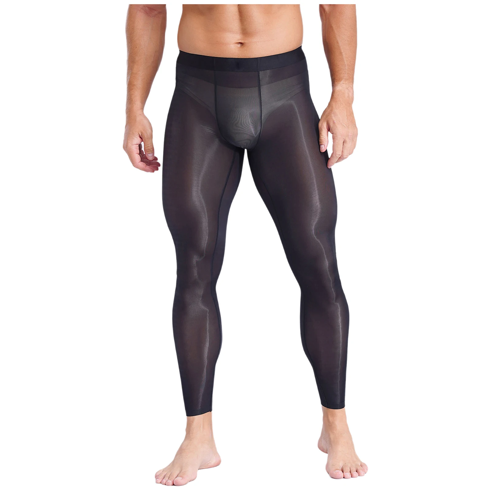 Mens Stretchy Ultra-Thin Leggings Ice Silky Yoga Fitness Leggings Bulge Pouch Tights See Through Pants for Gym Sports Workout S277648f38ba34b90af5d3bab6ff5f88aF