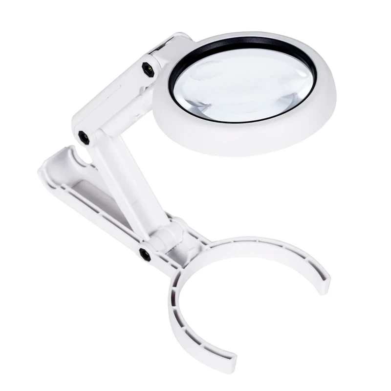 5X/10X Magnifying Glass with 8 LED Light Foldable Stand Desk Reading for Jewelry Appraisal Reading Repair