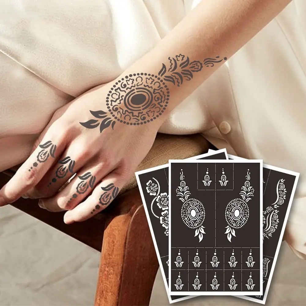 1Pc Professional Henna Stencil Temporary Hand Tattoo Body Art Sticker Template Wedding Tool India Flower Tattoo Stencil