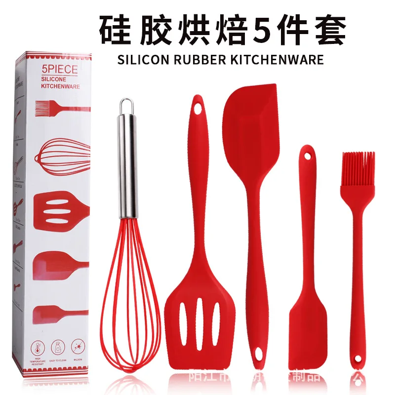 Kitchen Cooking Silicone Spatula Set Heat Resistant Turner Scraper Baking  Utensils Red 4 Pieces 