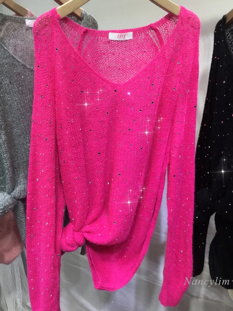 

Свитер Женский вязаный с V-образным вырезом и длинными рукавами