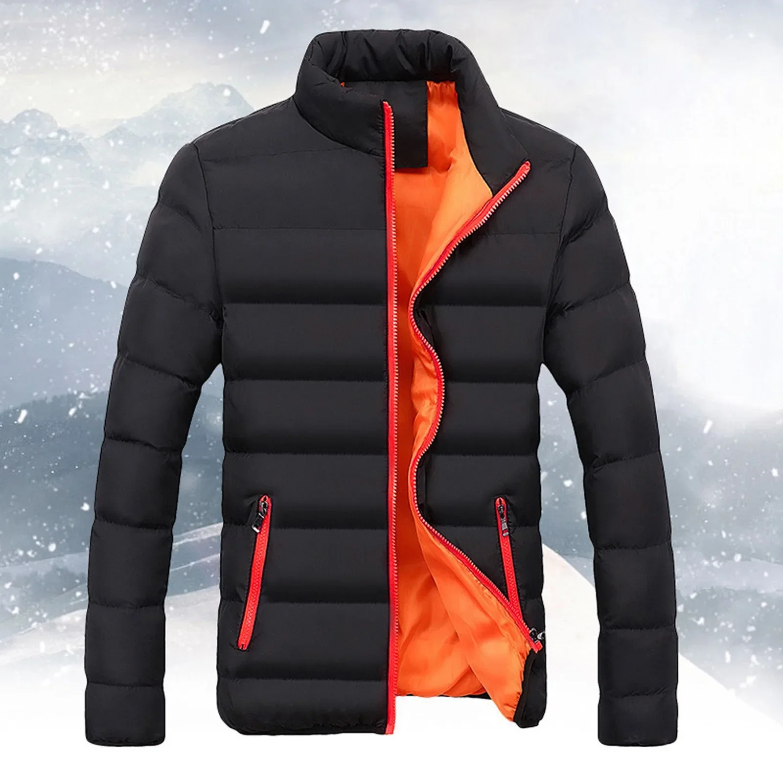 Winter Casual Men Warm Outwear Slim Fit Thick Bubble Coat Casual Jacket Outwear Casual Stand-collar Cotton Jacket Outerwear